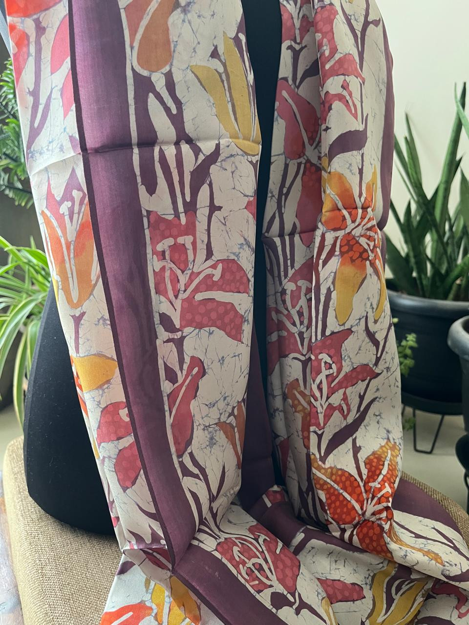 Pure Soft Silk Stole with Hand Wax Batik work