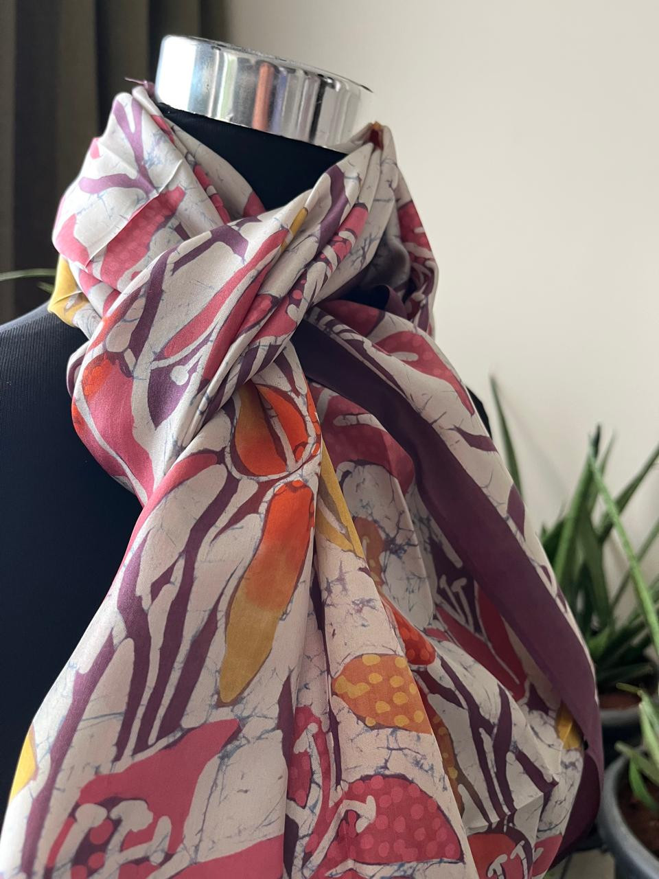 Pure Soft Silk Stole with Hand Wax Batik work