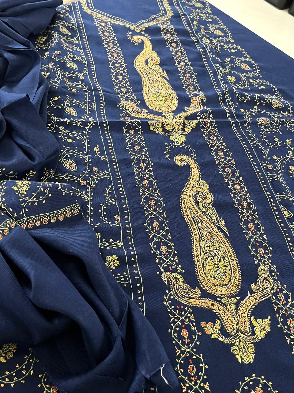 Pure Wool 3 piece Suit with Hand Sozni Work - Blue