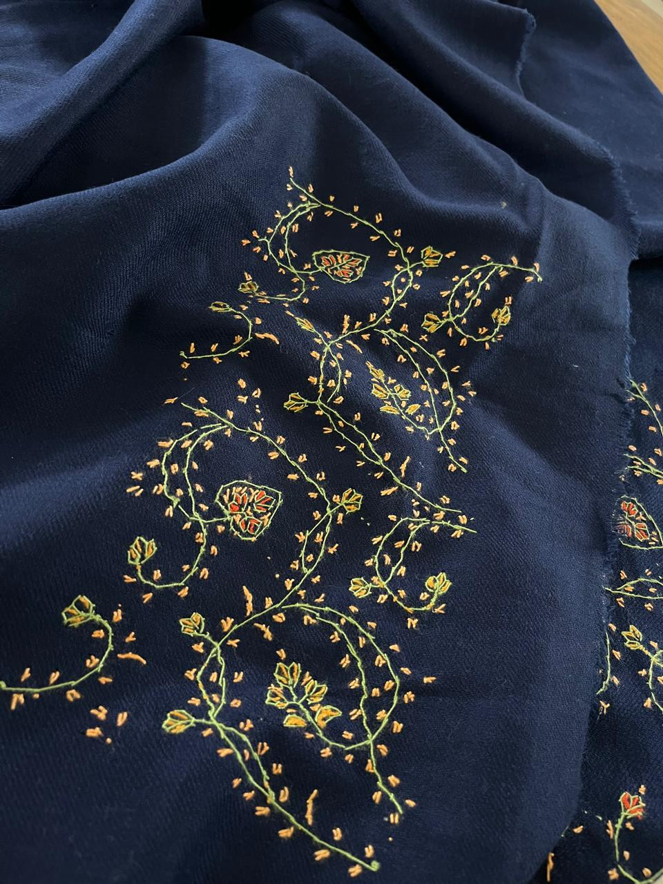 Pure Wool 3 piece Suit with Hand Sozni Work - Blue