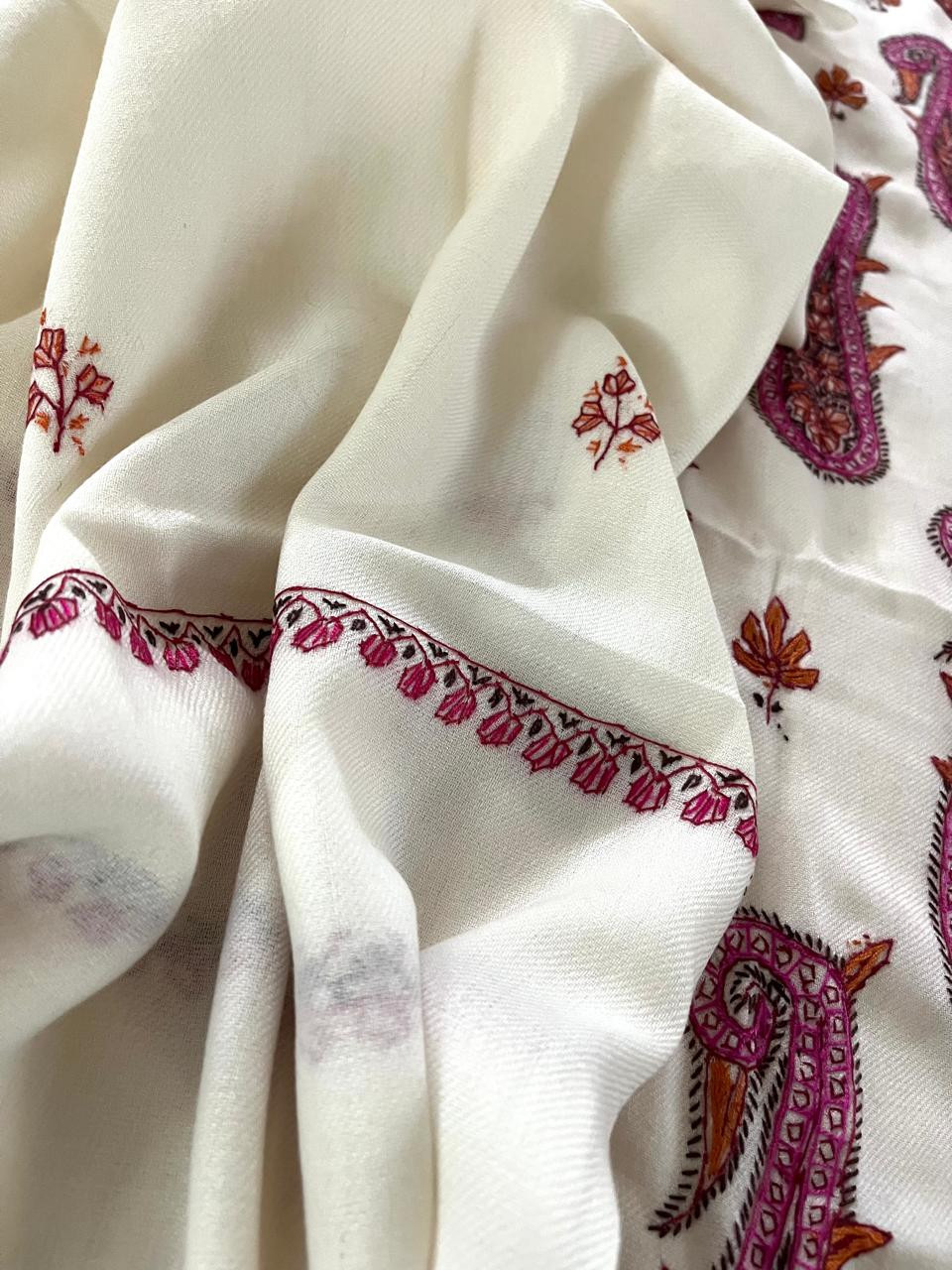 Pure Wool 3 piece Suit with Hand Sozni Work - White