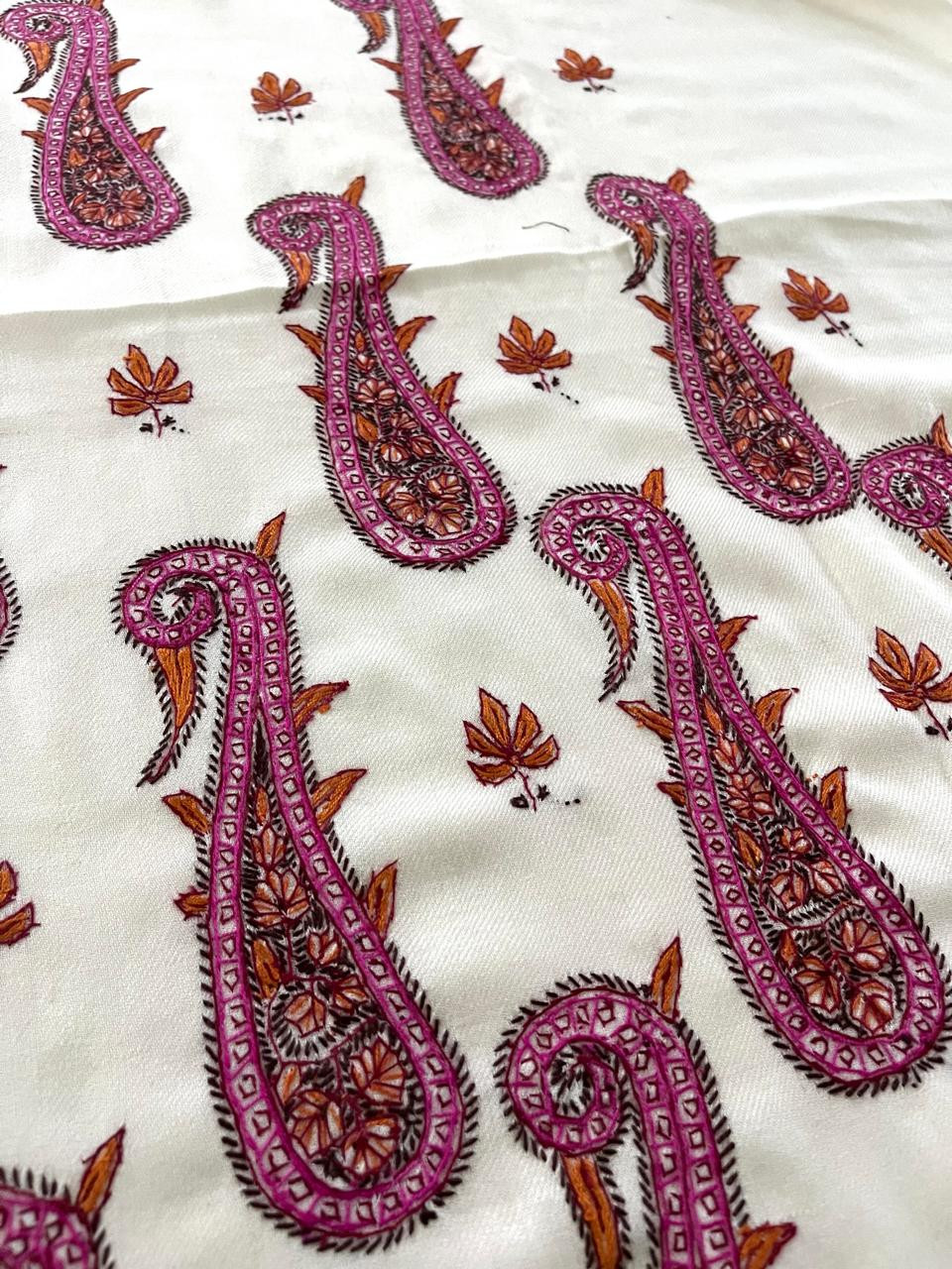 Pure Wool 3 piece Suit with Hand Sozni Work - White