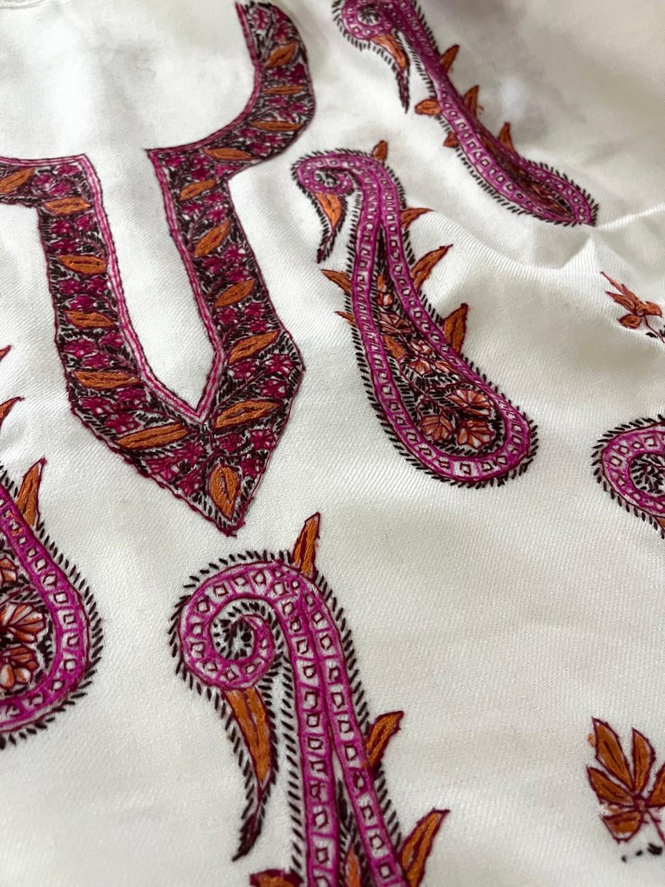 Pure Wool 3 piece Suit with Hand Sozni Work - White