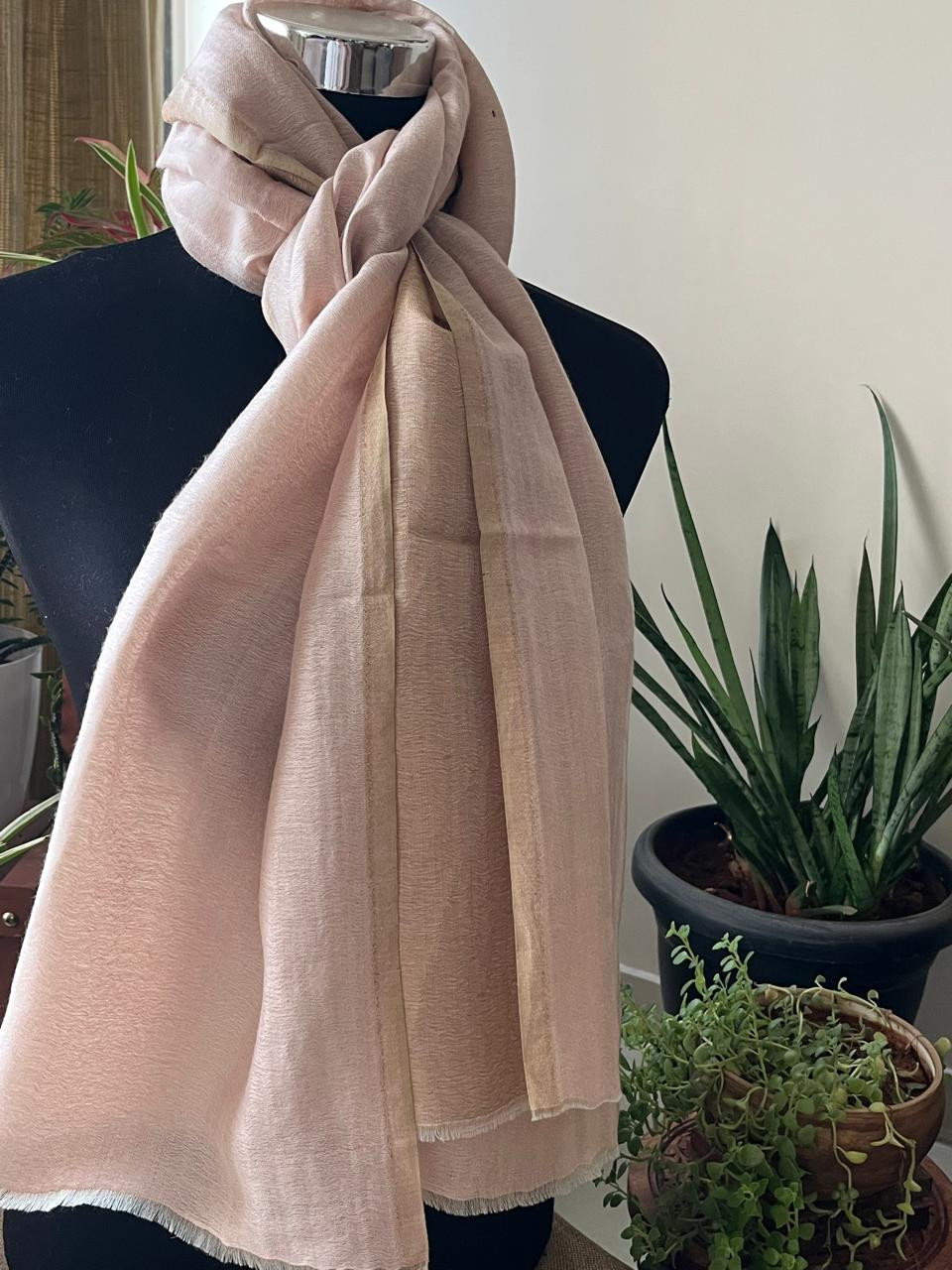 Pure wool handwoven dual shade reversible stoles - Pearl White and Gold