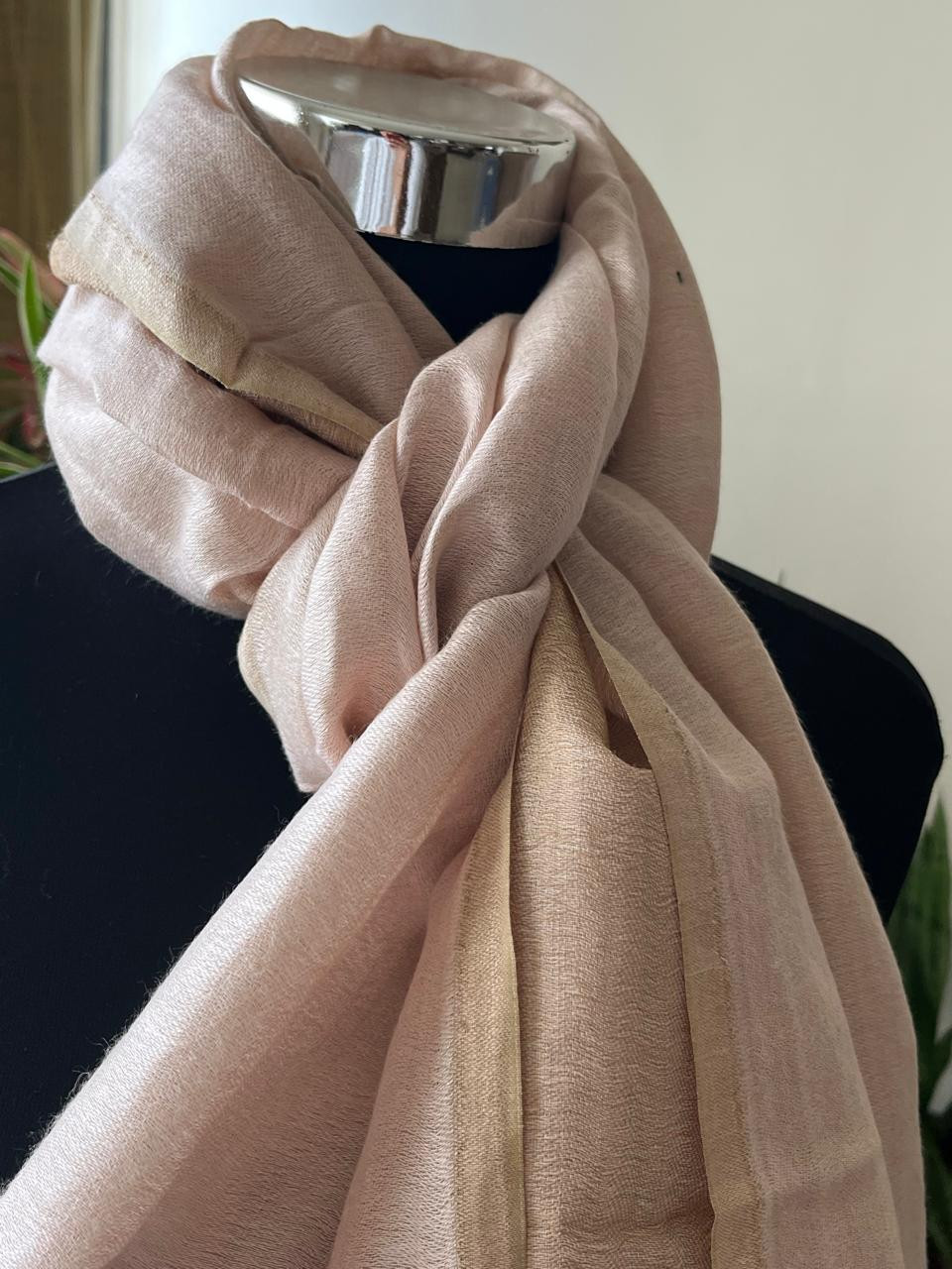 Pure wool handwoven dual shade reversible stoles - Pearl White and Gold