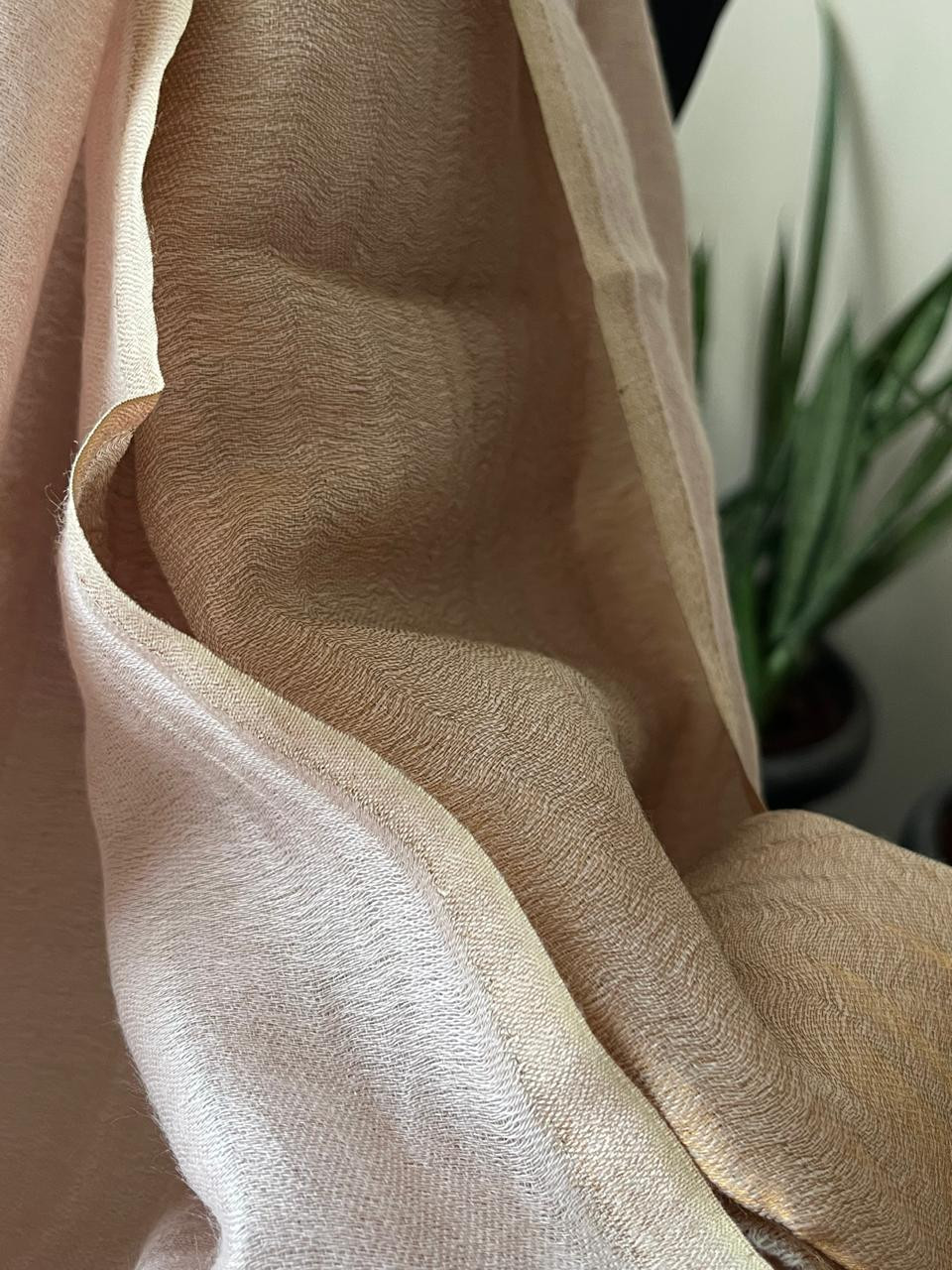 Pure wool handwoven dual shade reversible stoles - Pearl White and Gold