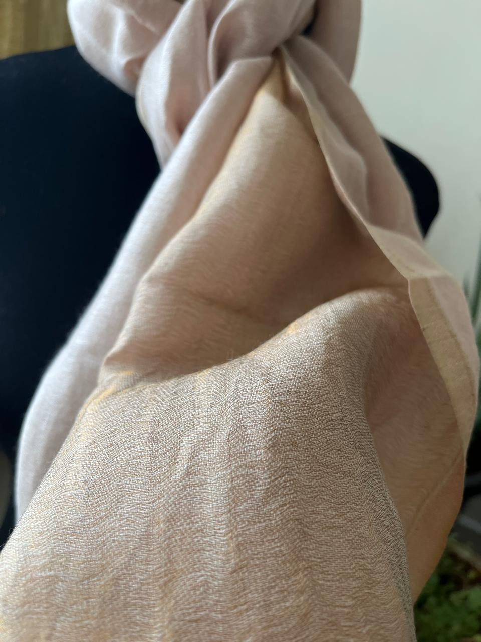 Pure wool handwoven dual shade reversible stoles - Pearl White and Gold