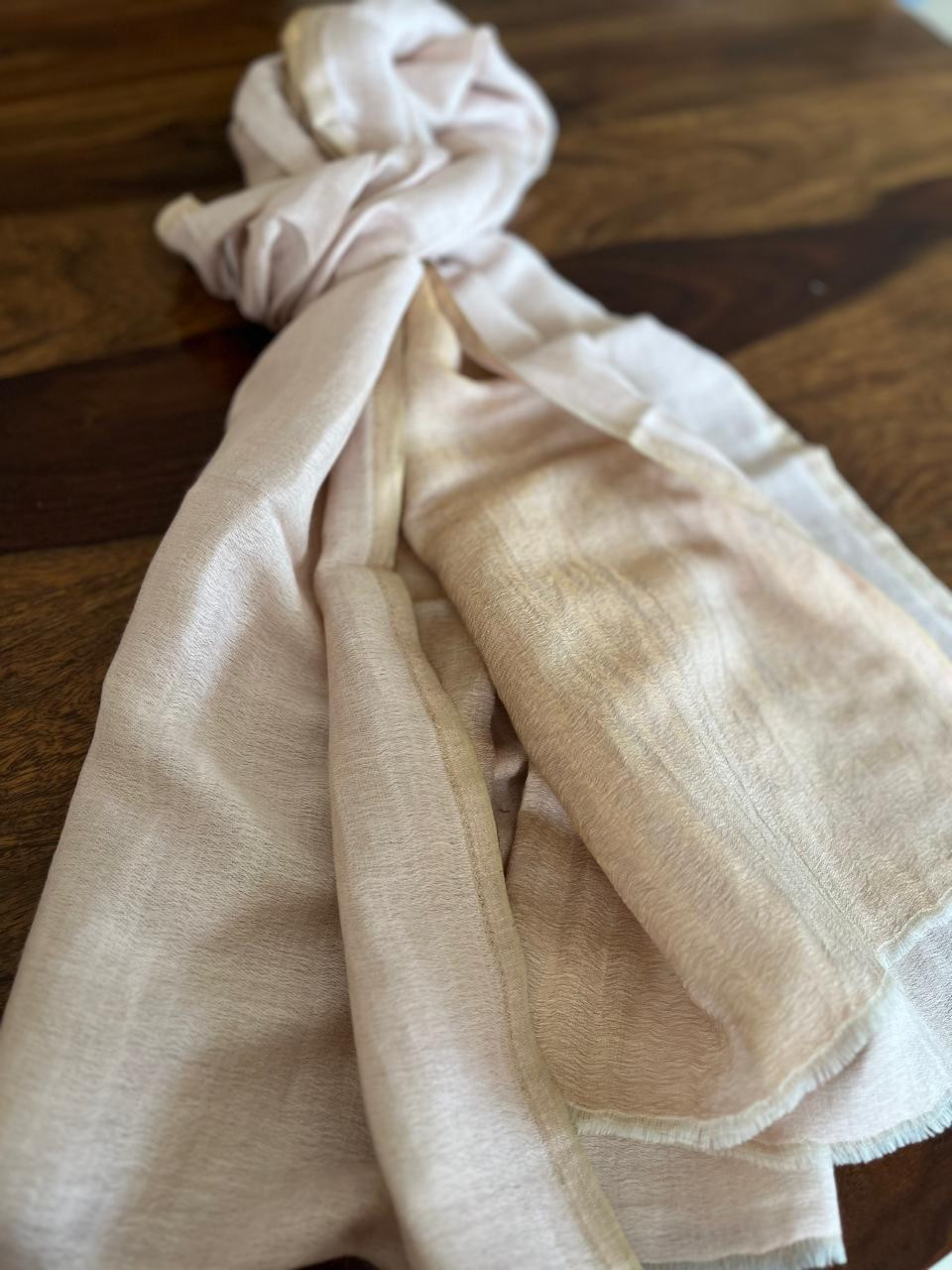 Pure wool handwoven dual shade reversible stoles - Pearl White and Gold