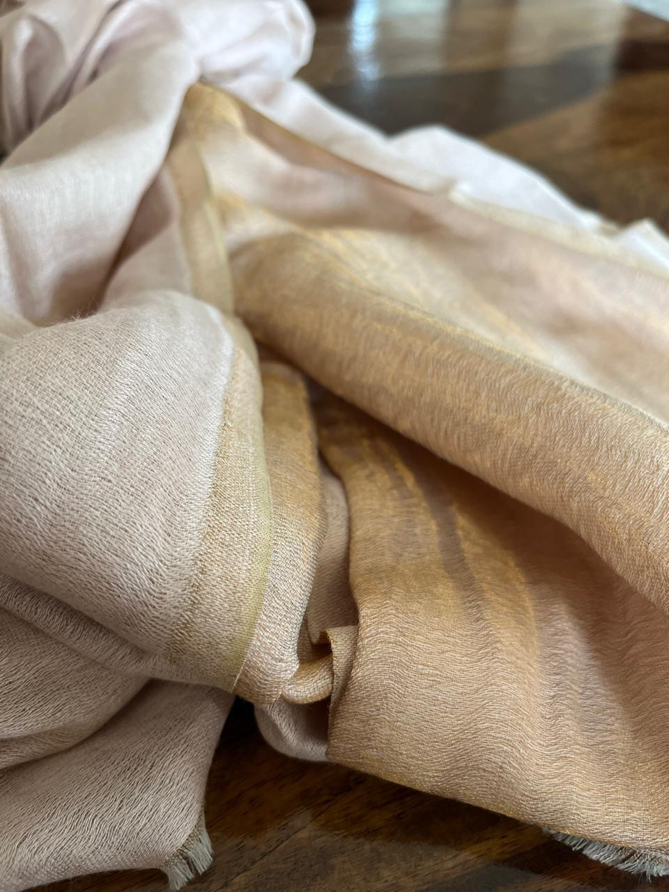 Pure wool handwoven dual shade reversible stoles - Pearl White and Gold