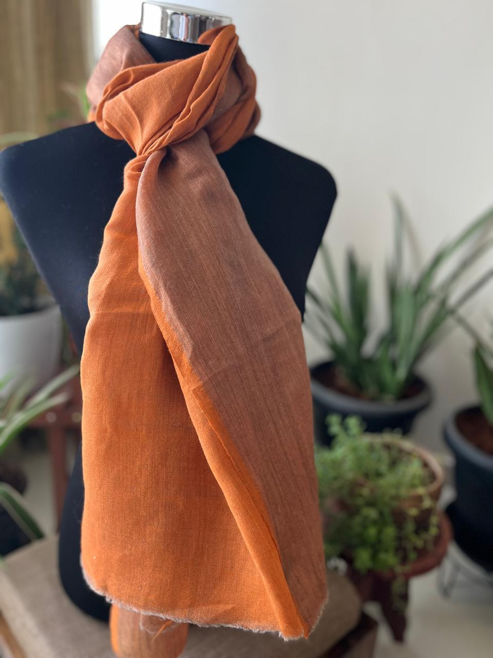 Pure wool handwoven dual shade reversible stoles - Burnt Orange and Gold