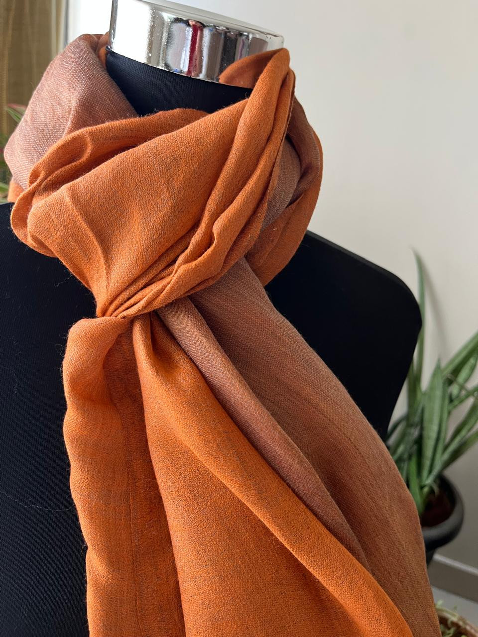 Pure wool handwoven dual shade reversible stoles - Burnt Orange and Gold