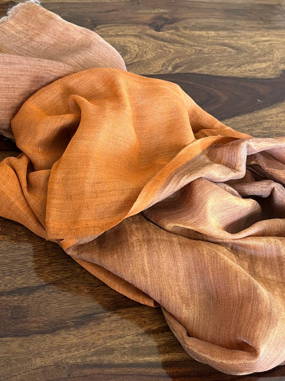 Pure wool handwoven dual shade reversible stoles - Burnt Orange and Gold