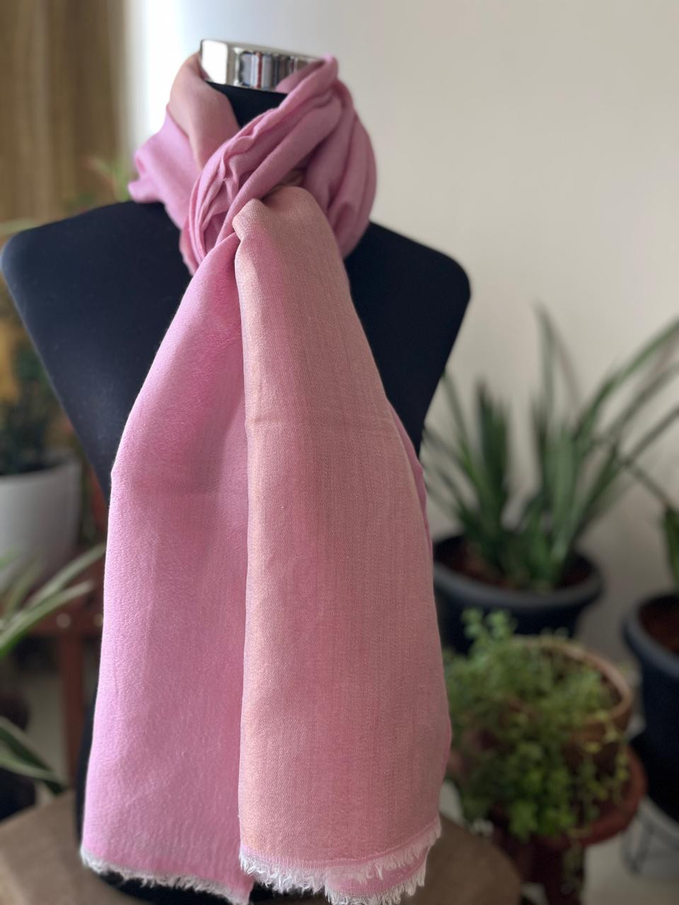 Pure wool handwoven dual shade reversible stoles - Rose and Gold