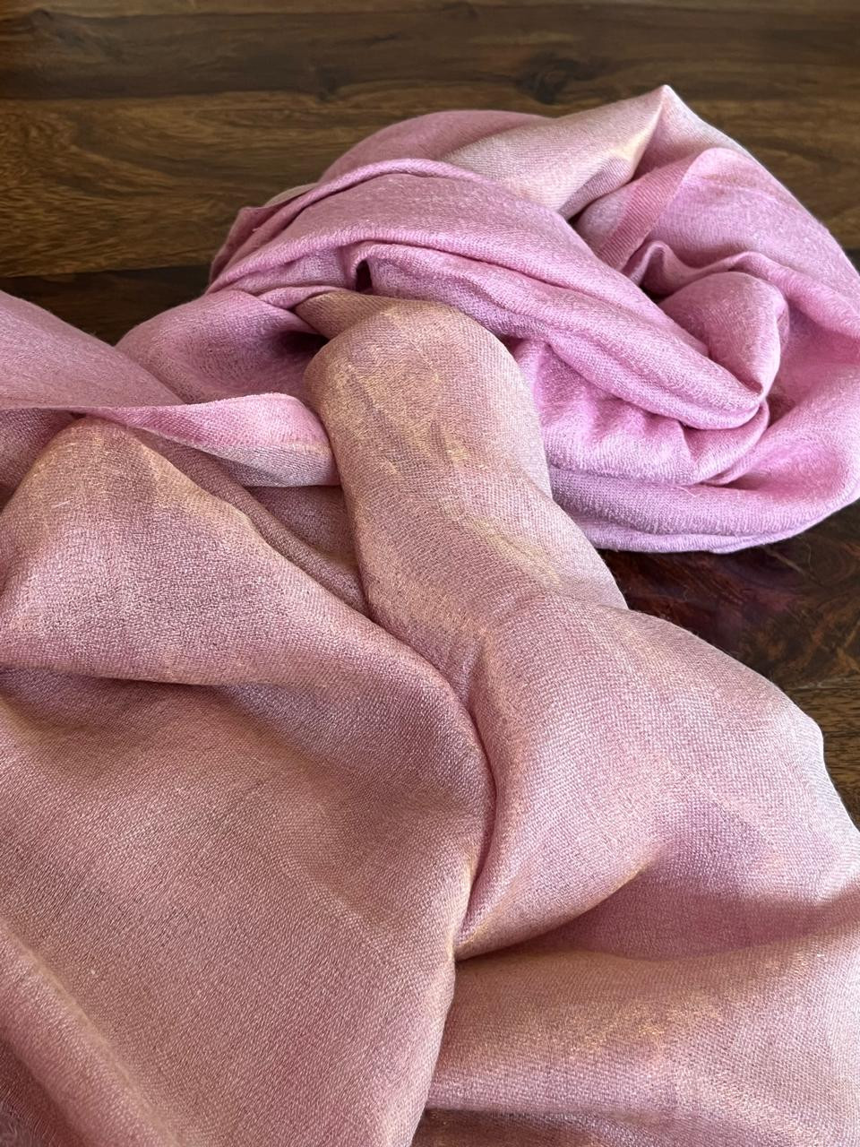 Pure wool handwoven dual shade reversible stoles - Rose and Gold