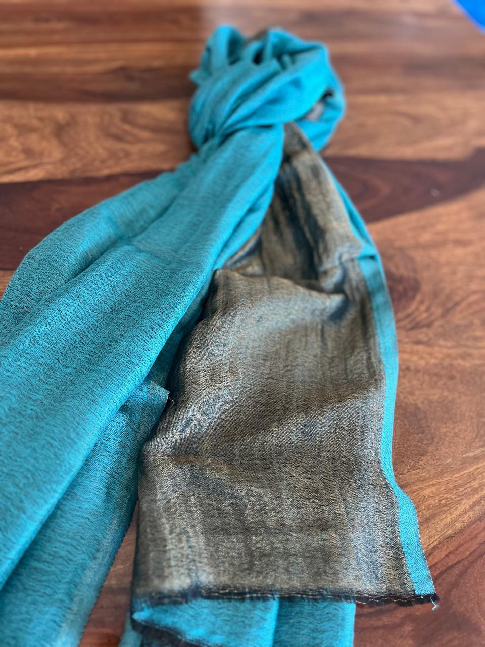 Pure wool handwoven dual shade reversible stoles - Sky Blue and Blackish Gold