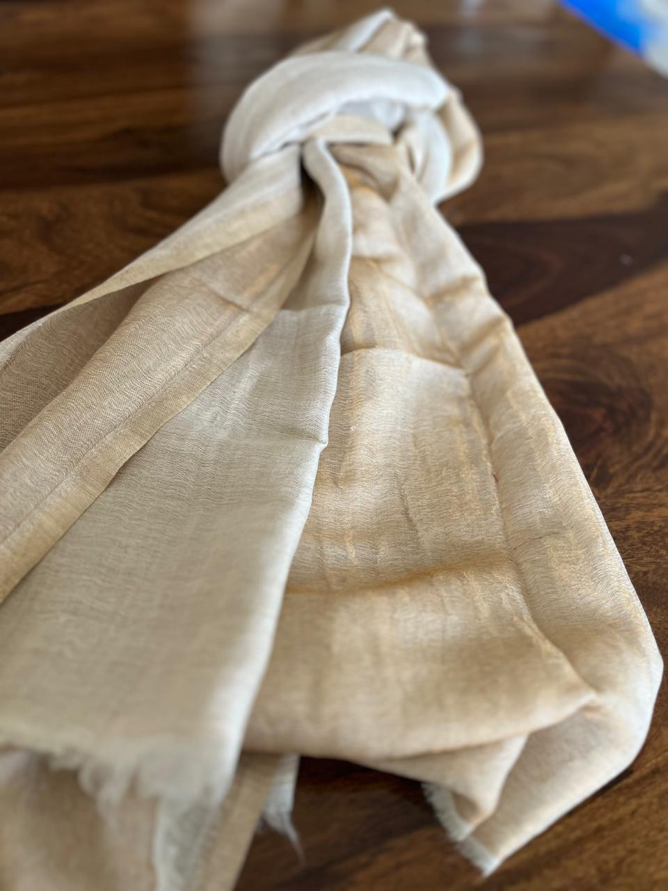 Pure wool handwoven dual shade reversible stoles - Ivory White and Gold