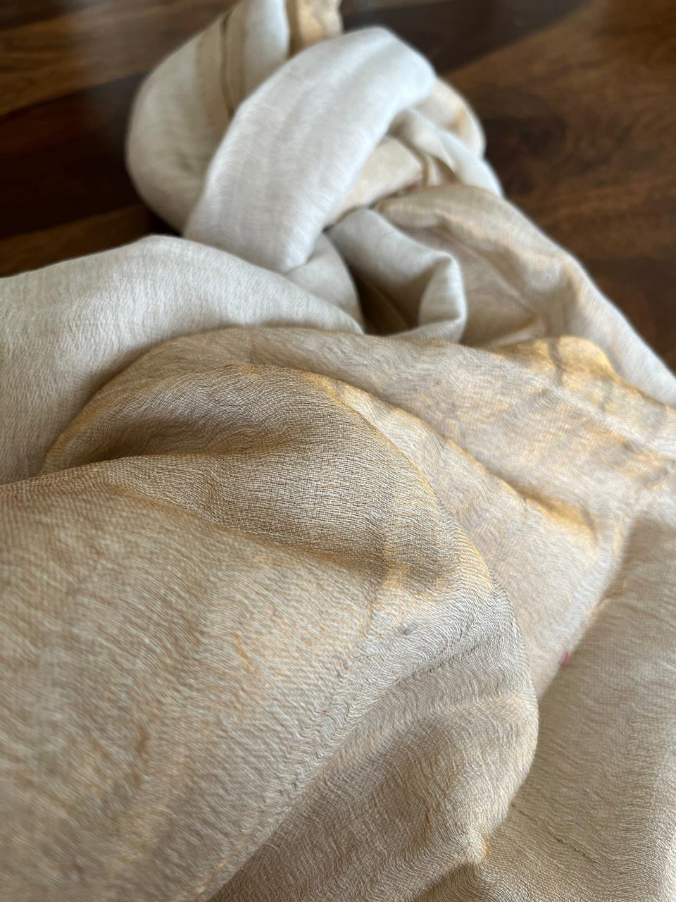 Pure wool handwoven dual shade reversible stoles - Ivory White and Gold