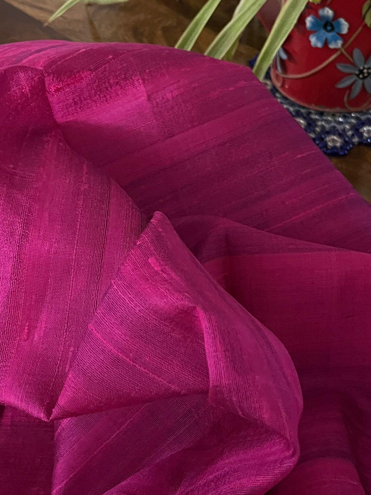 Raw Silk Blouse Fabric - Magenta