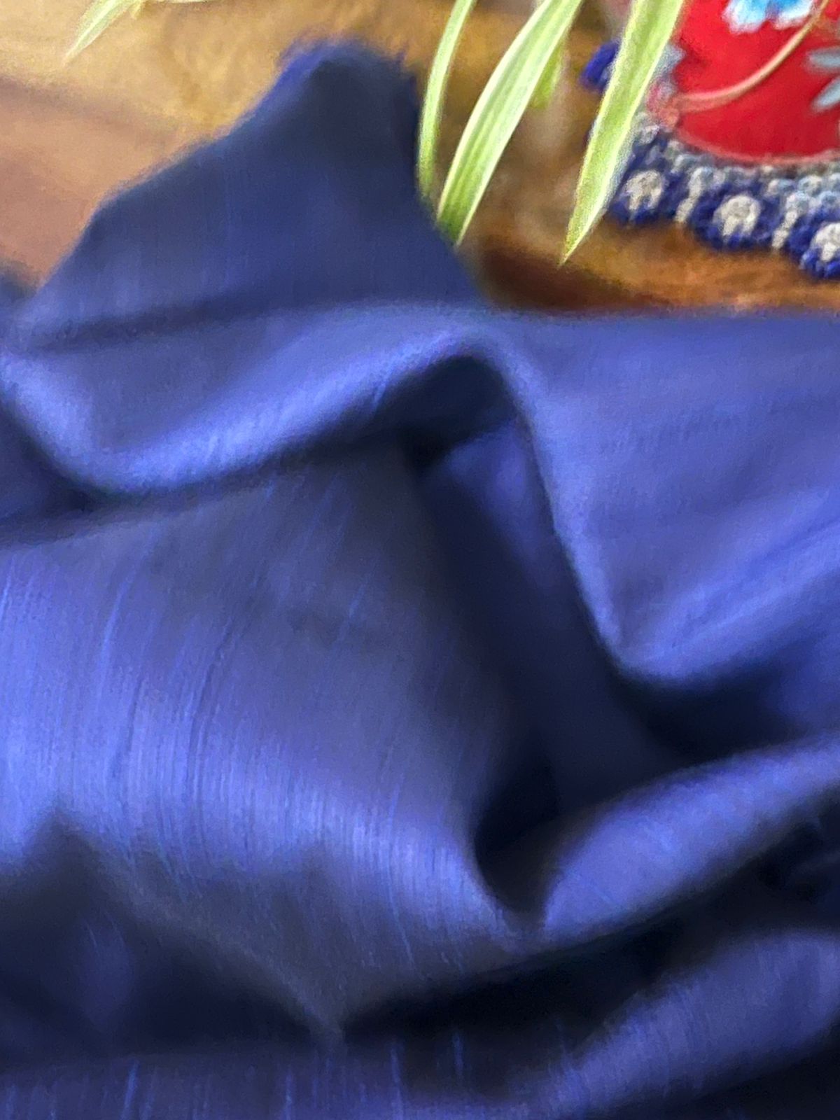 Raw Silk Blouse Fabric - Navy Blue