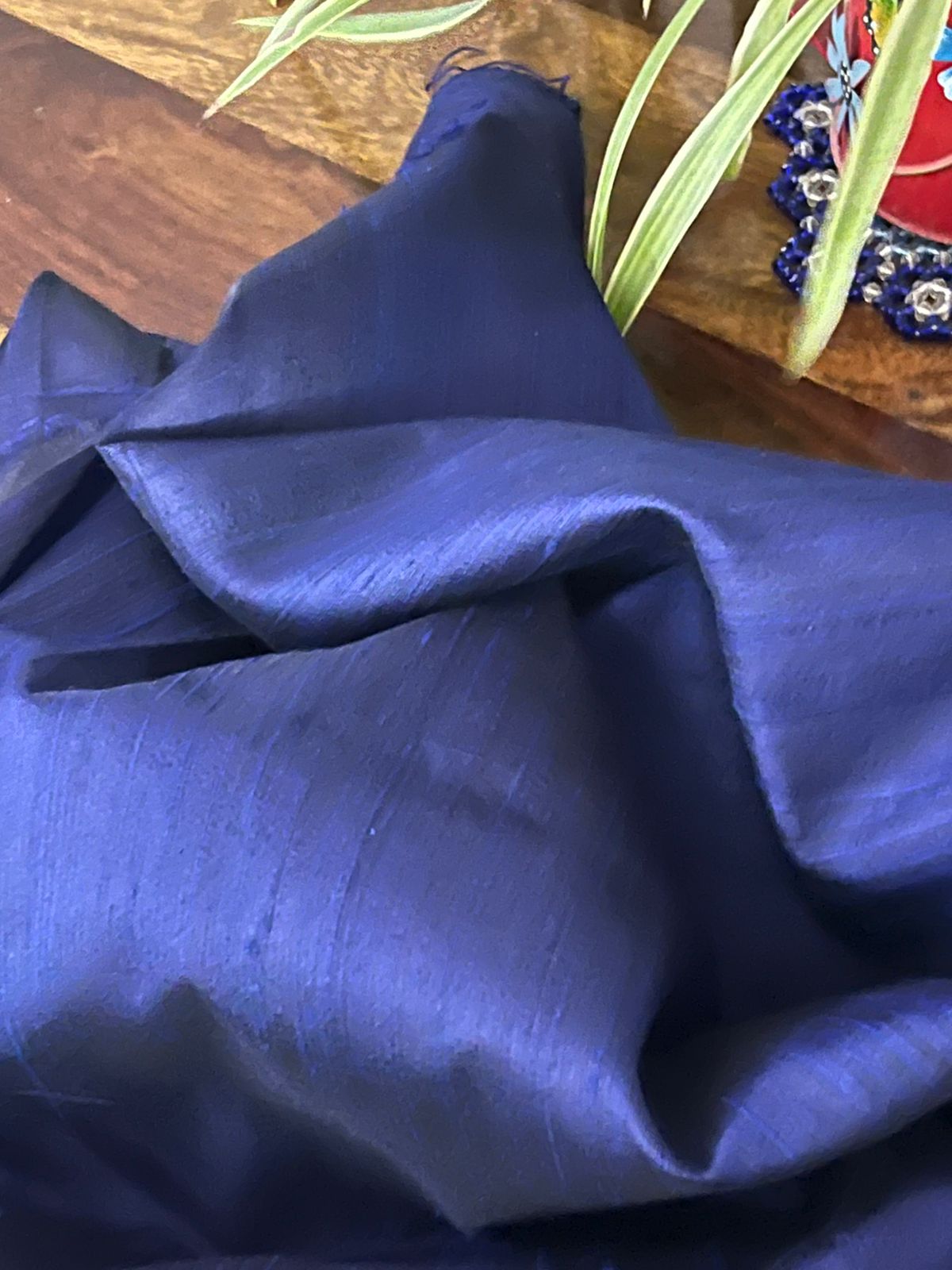 Raw Silk Blouse Fabric - Navy Blue