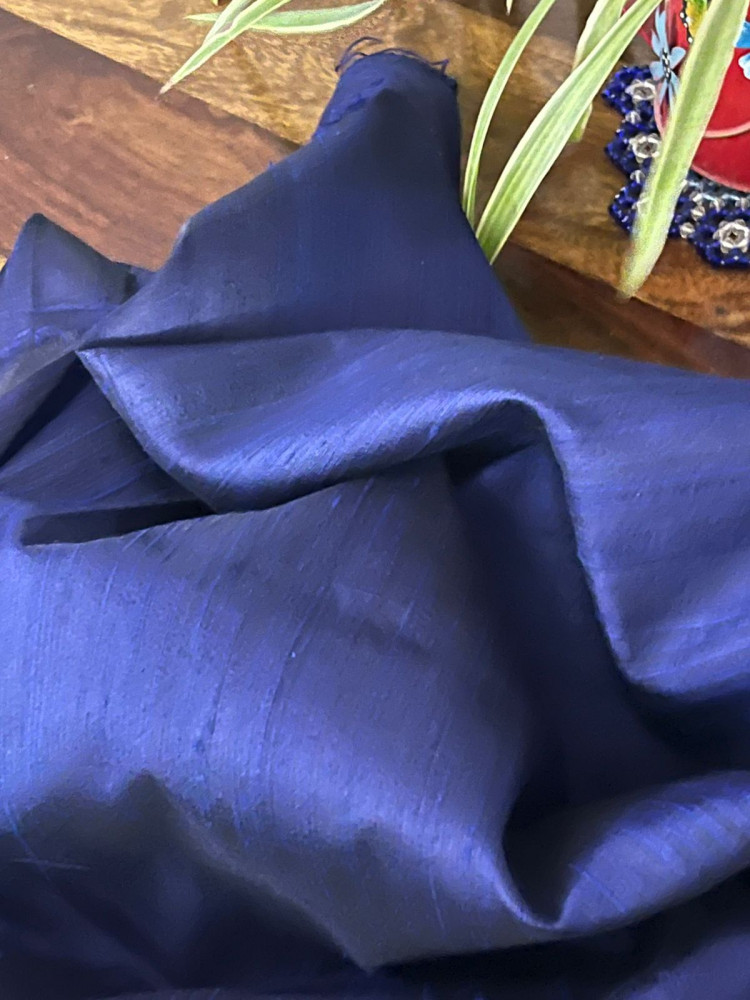 Image of Raw Silk Blouse Fabric - Navy Blue