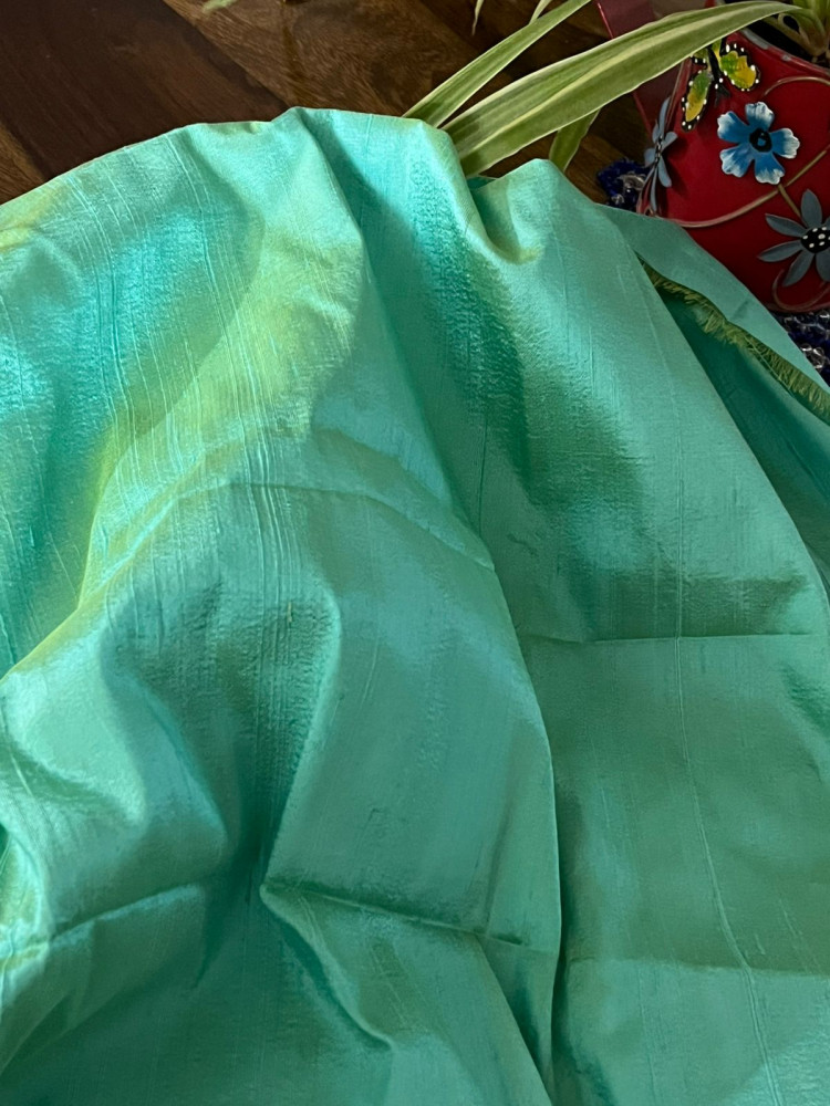 Image of Raw Silk Blouse Fabric - Sea Green