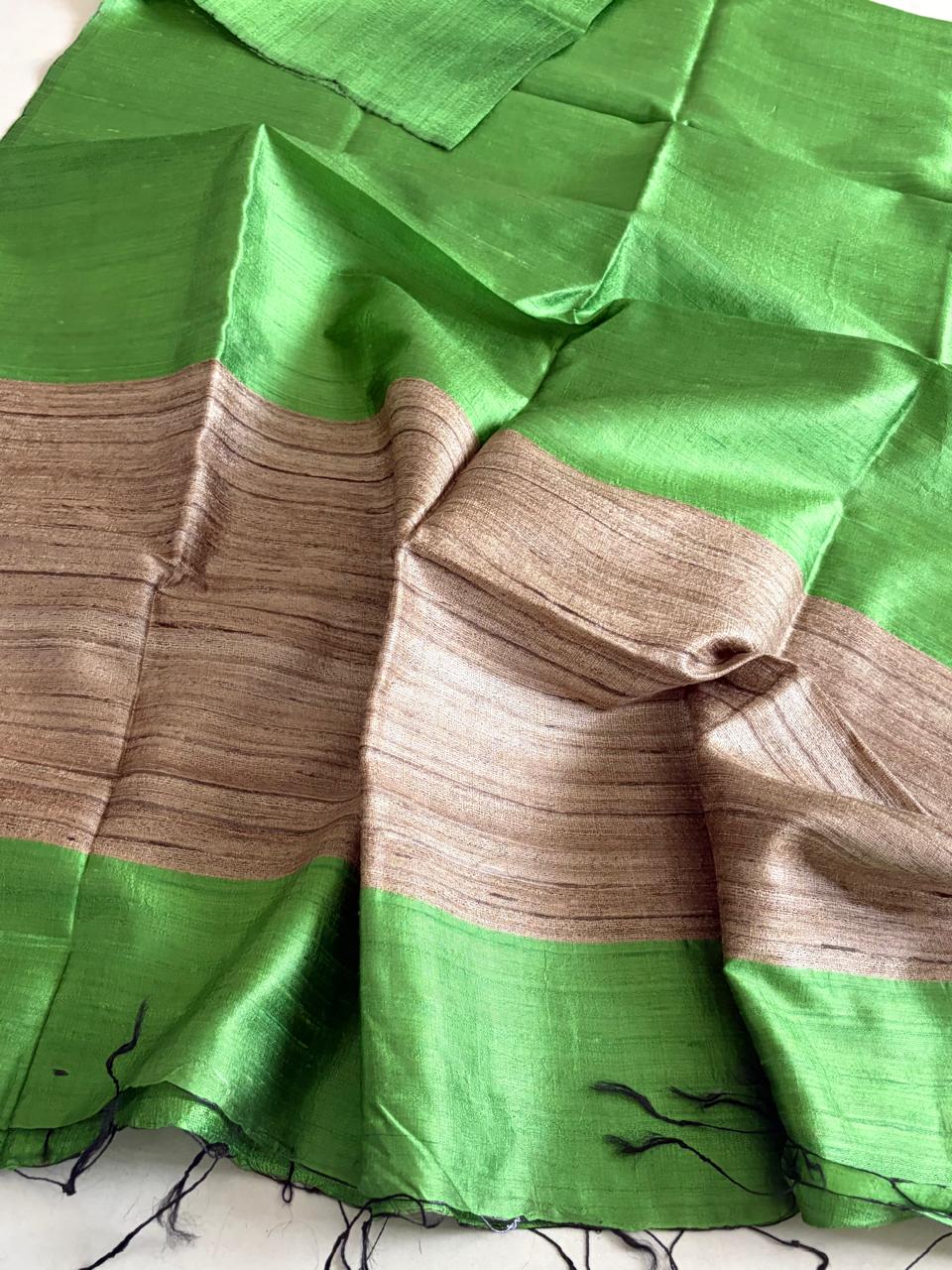 Pure Raw Silk Handloom Dupatta - Green - UNISEX