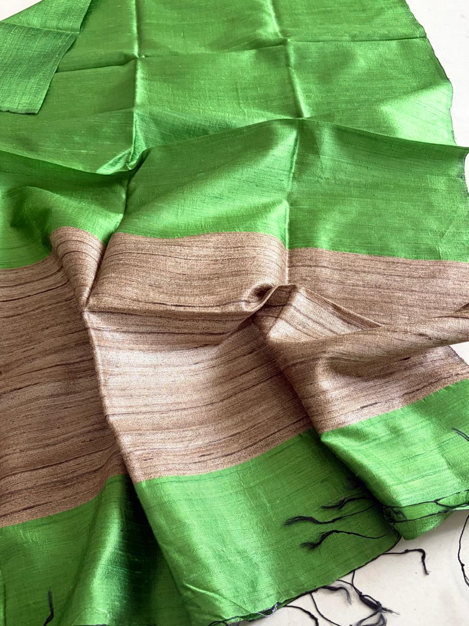 Pure Raw Silk Handloom Dupatta - Green - UNISEX