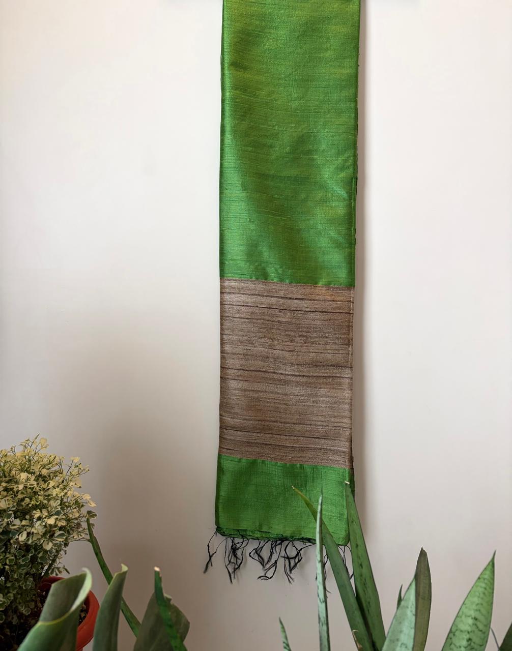 Pure Raw Silk Handloom Dupatta - Green - UNISEX