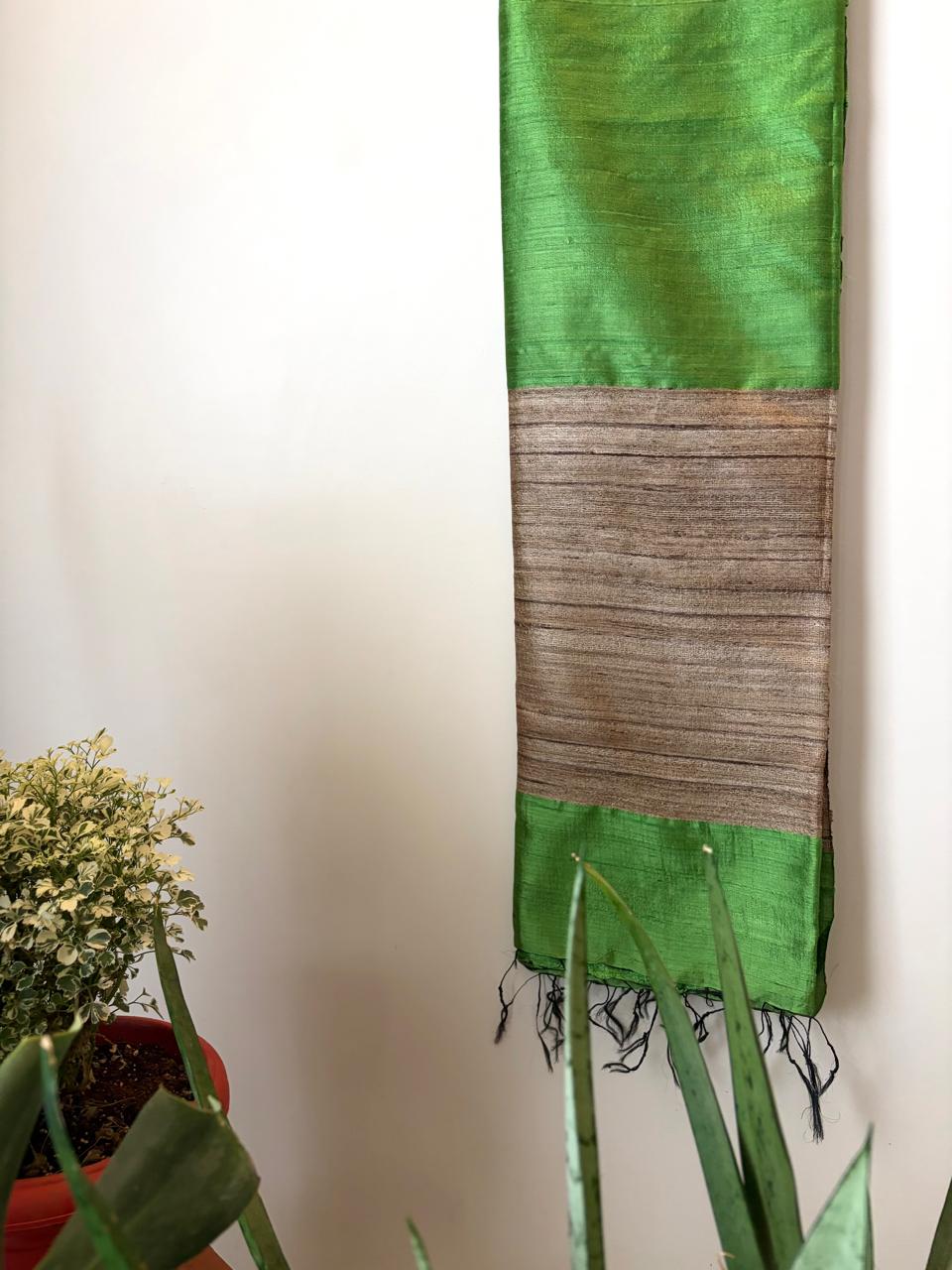 Pure Raw Silk Handloom Dupatta - Green - UNISEX