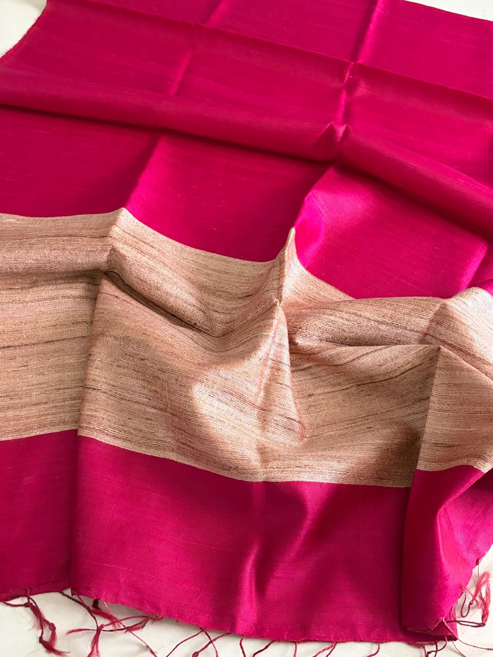 Pure Raw Silk Handloom Dupatta - Magenta - UNISEX