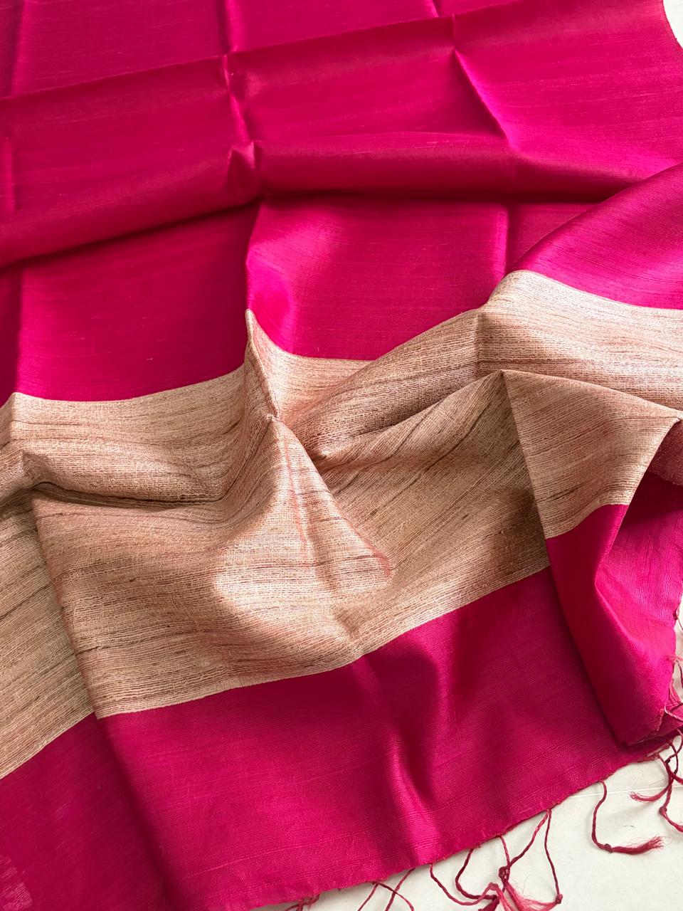 Pure Raw Silk Handloom Dupatta - Magenta - UNISEX