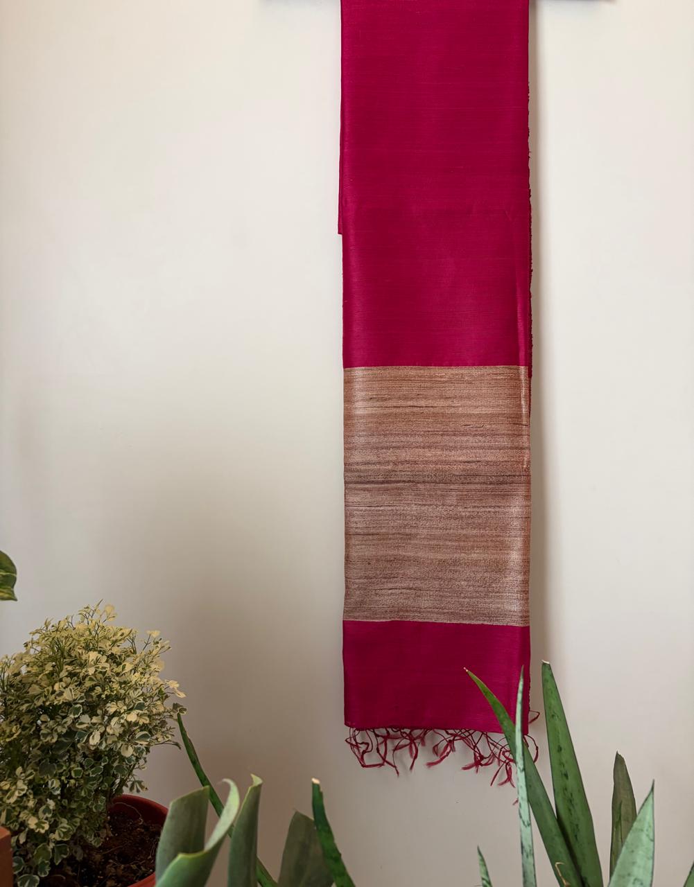 Pure Raw Silk Handloom Dupatta - Magenta - UNISEX