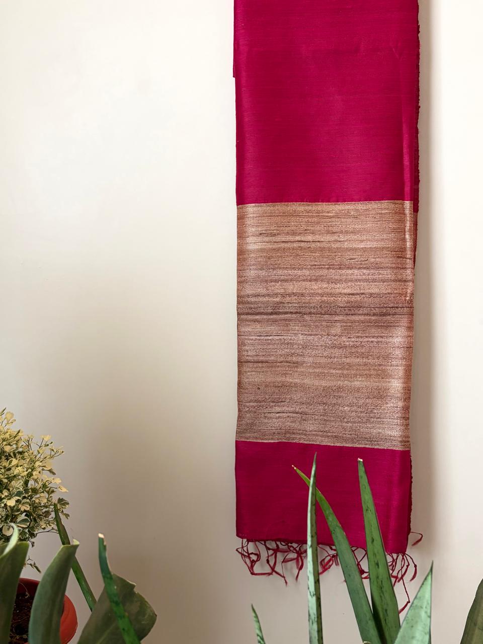 Pure Raw Silk Handloom Dupatta - Magenta - UNISEX