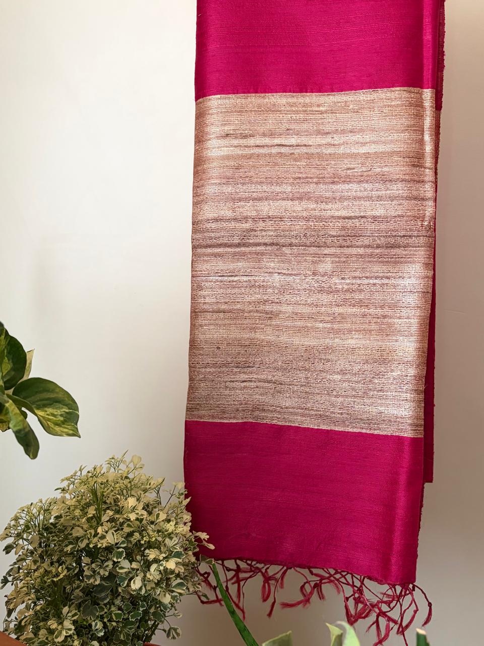 Pure Raw Silk Handloom Dupatta - Magenta - UNISEX