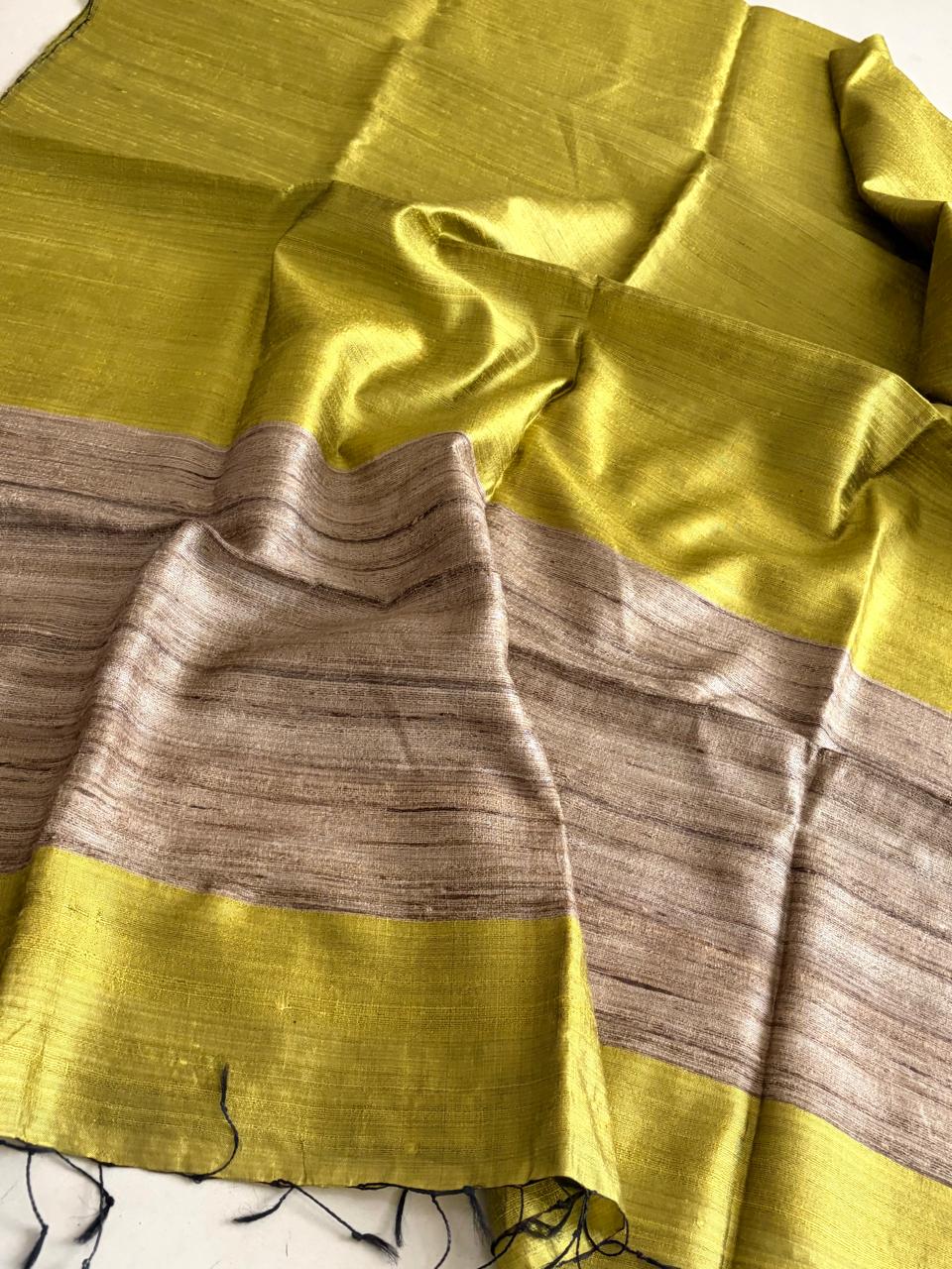 Pure Raw Silk Handloom Dupatta - Mehendi Green - UNISEX
