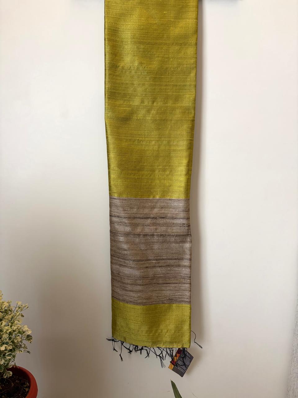 Pure Raw Silk Handloom Dupatta - Mehendi Green - UNISEX
