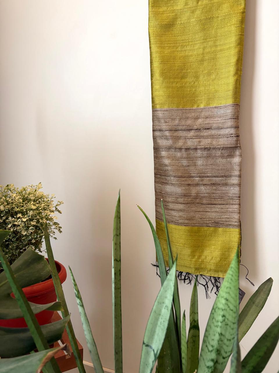 Pure Raw Silk Handloom Dupatta - Mehendi Green - UNISEX