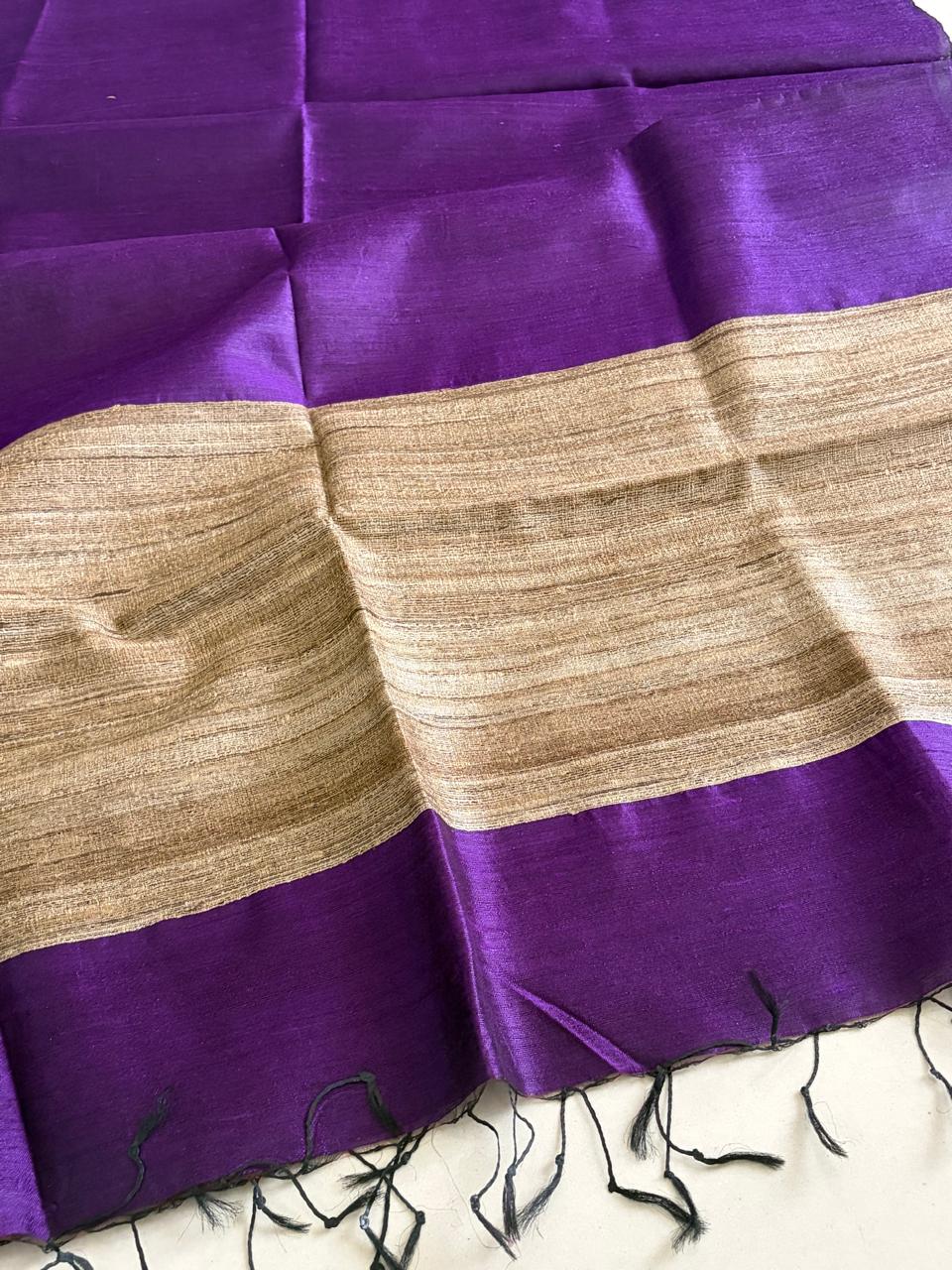 Pure Raw Silk Handloom Dupatta - Purple - UNISEX