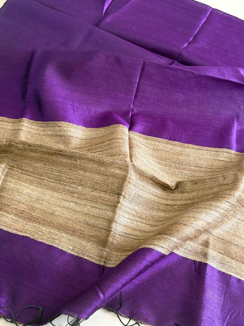 Pure Raw Silk Handloom Dupatta - Purple - UNISEX