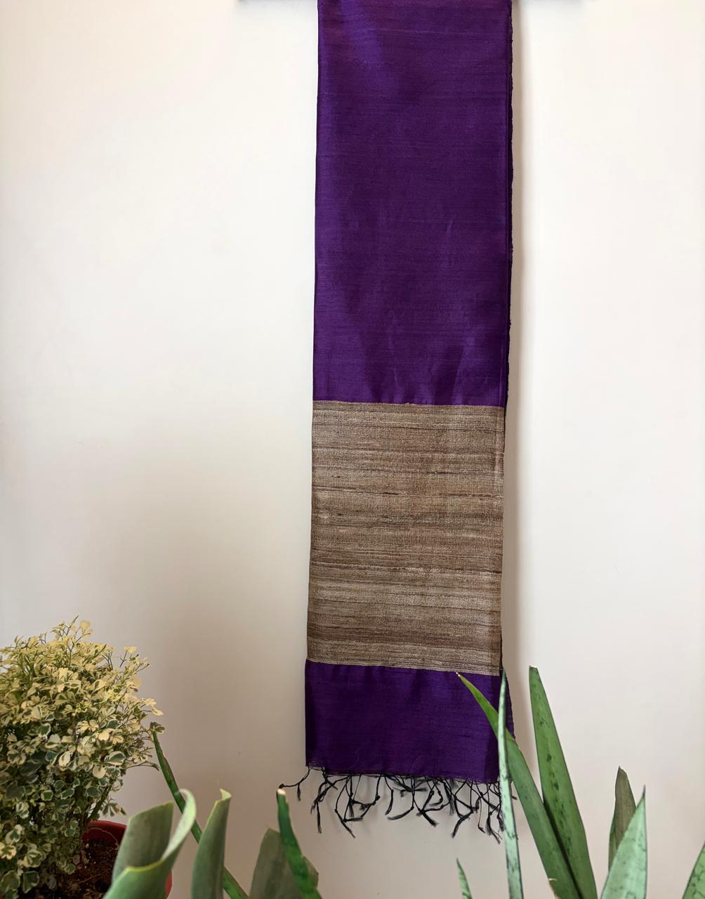 Pure Raw Silk Handloom Dupatta - Purple - UNISEX