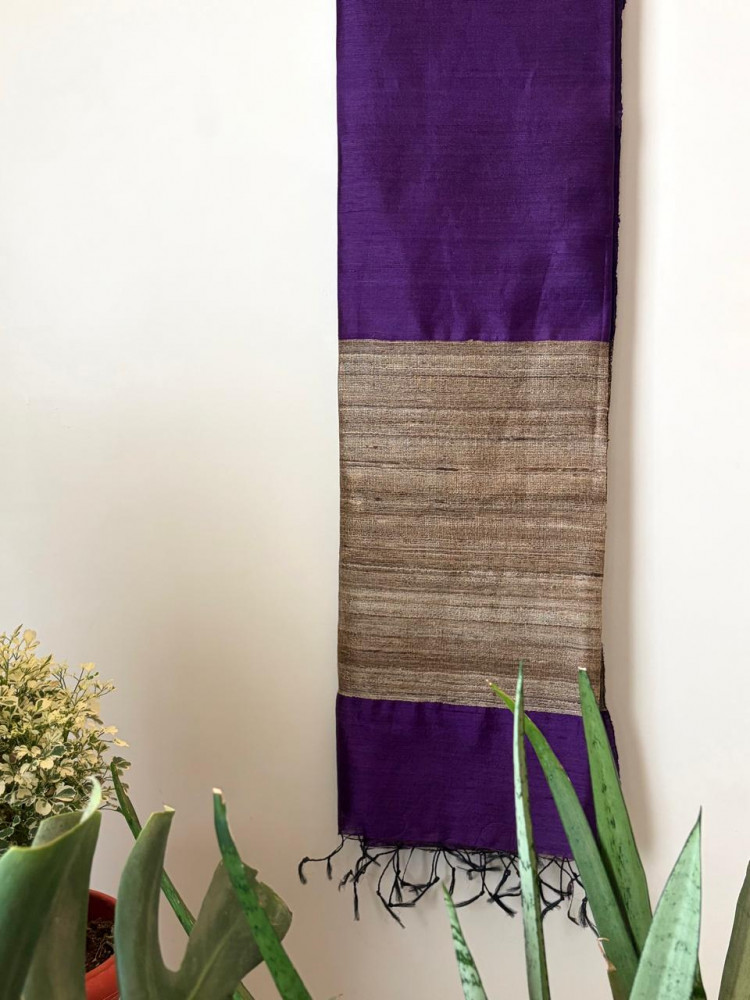 Image of Pure Raw Silk Handloom Dupatta - Purple - UNISEX