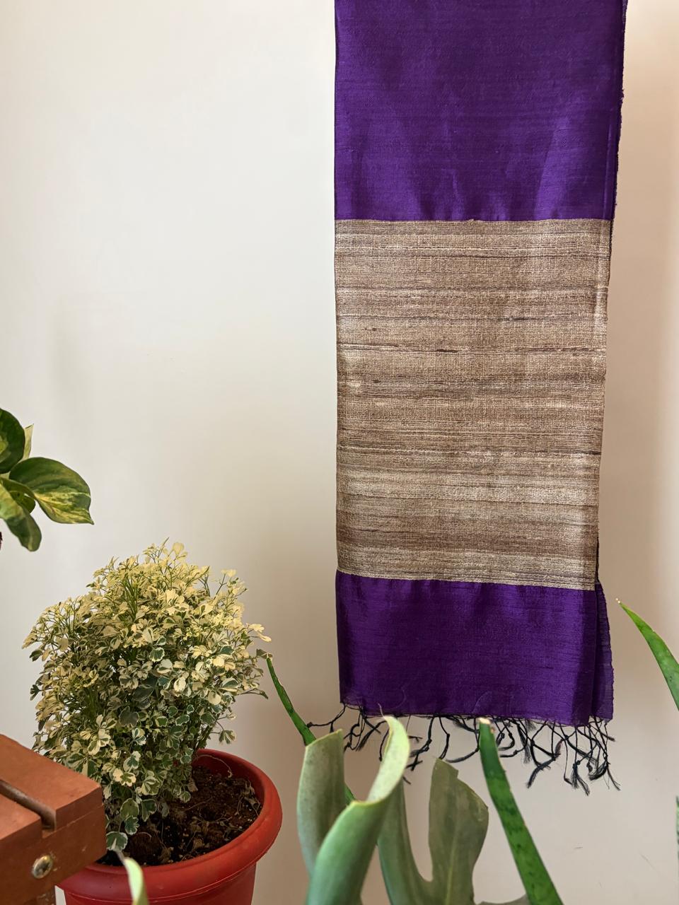 Pure Raw Silk Handloom Dupatta - Purple - UNISEX