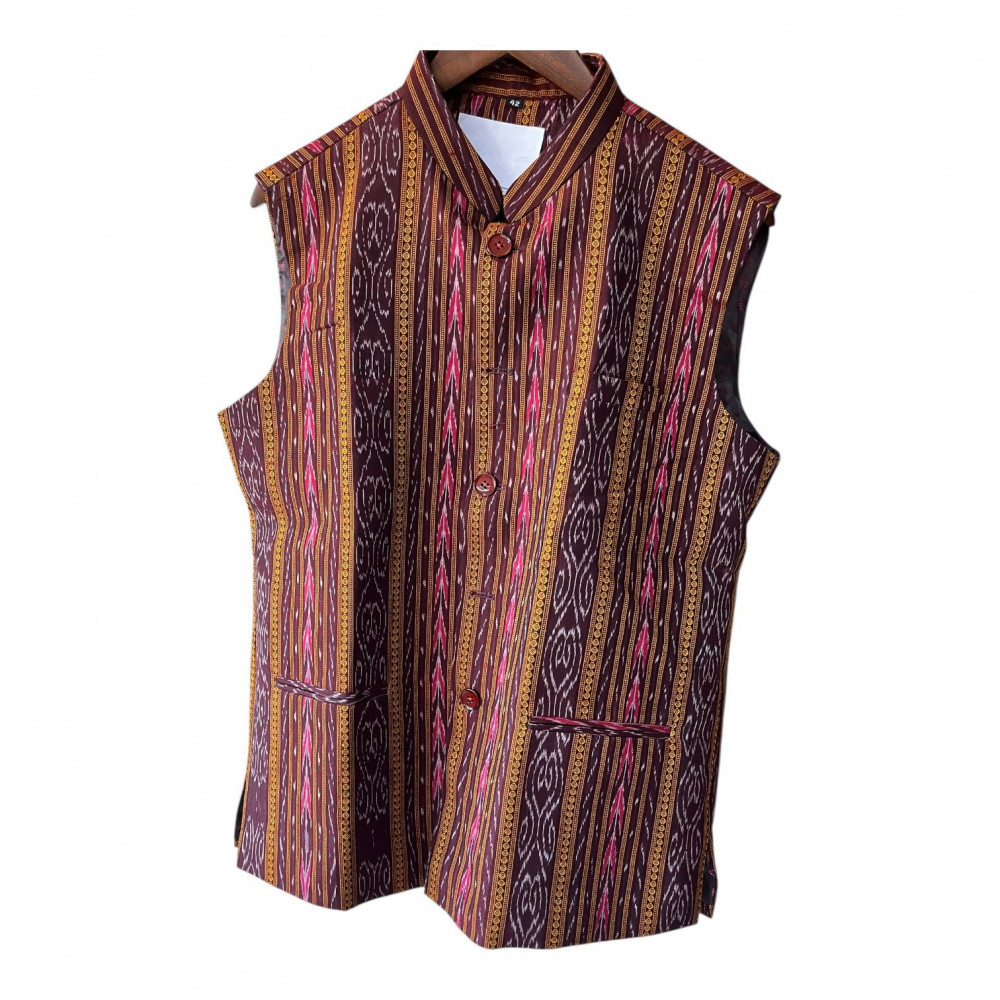 Image of Sambalpuri Ikat Fusion Jacket - Modern Menswear - Brown