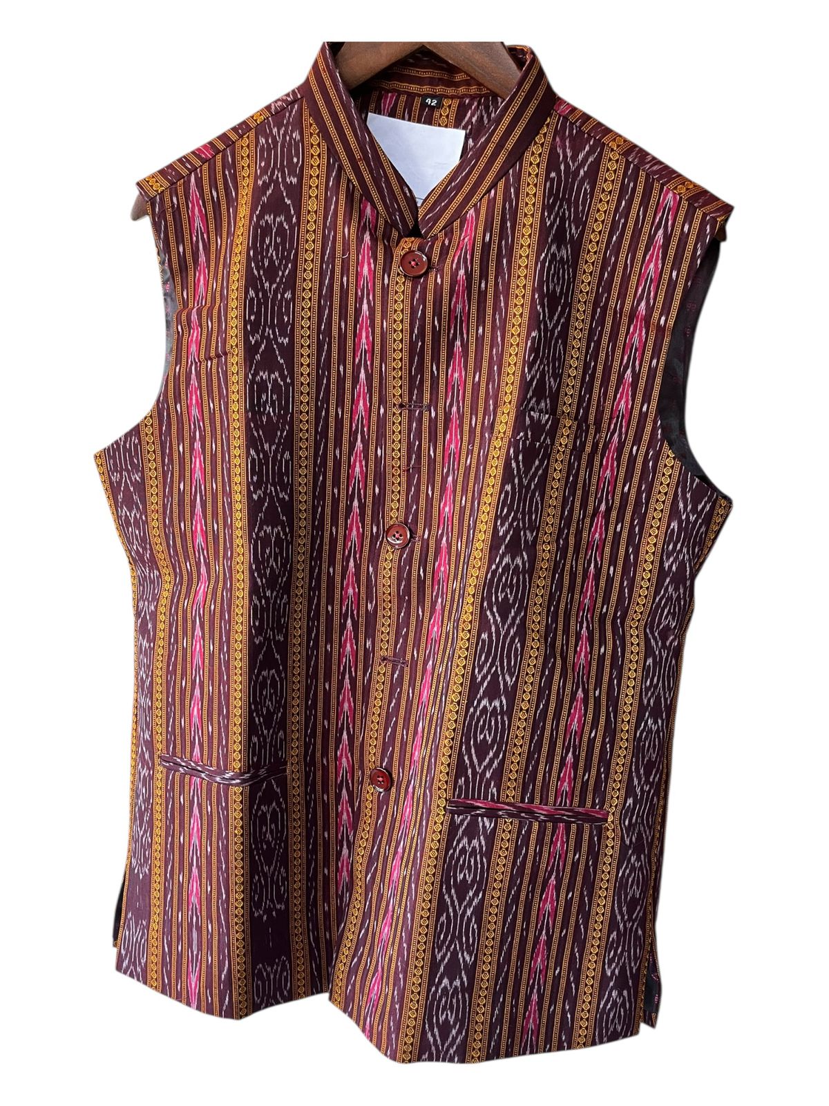 Sambalpuri Ikat Fusion Jacket - Modern Menswear - Brown
