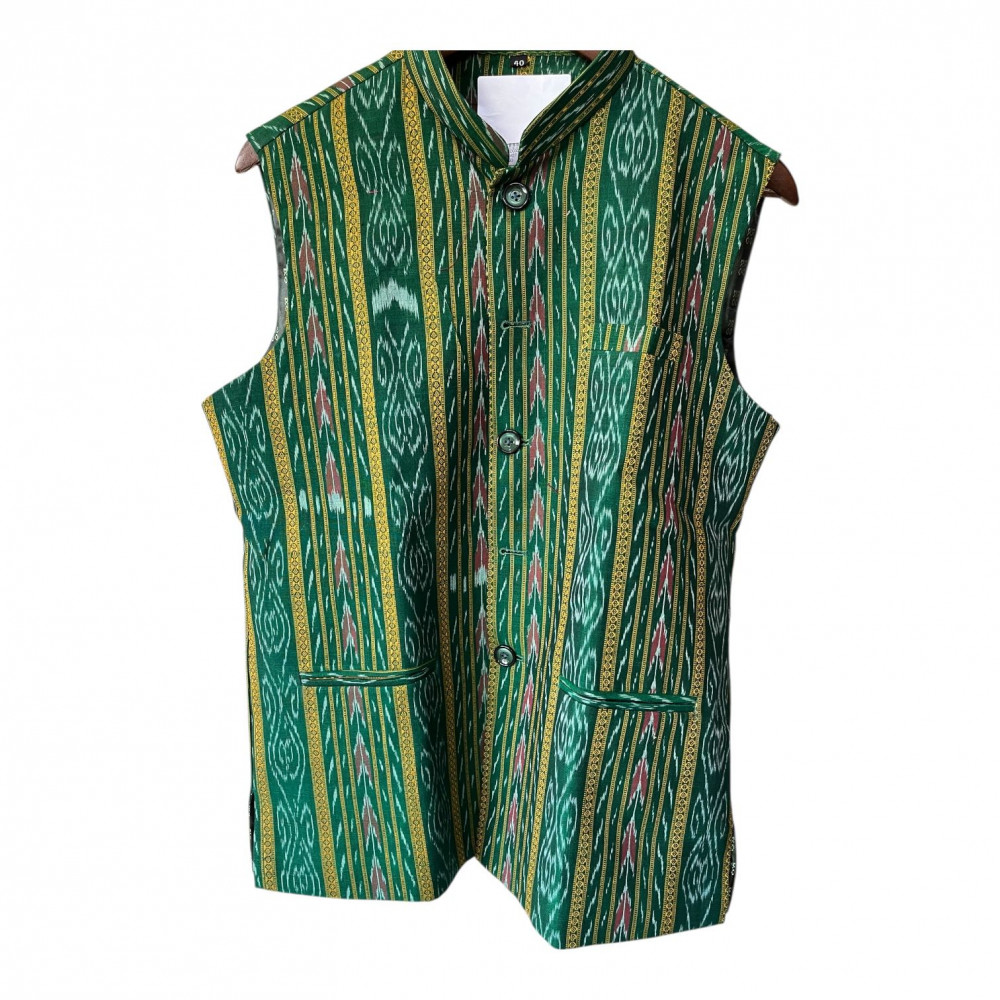 Image of Sambalpuri Ikat Fusion Jacket - Modern Menswear - Green