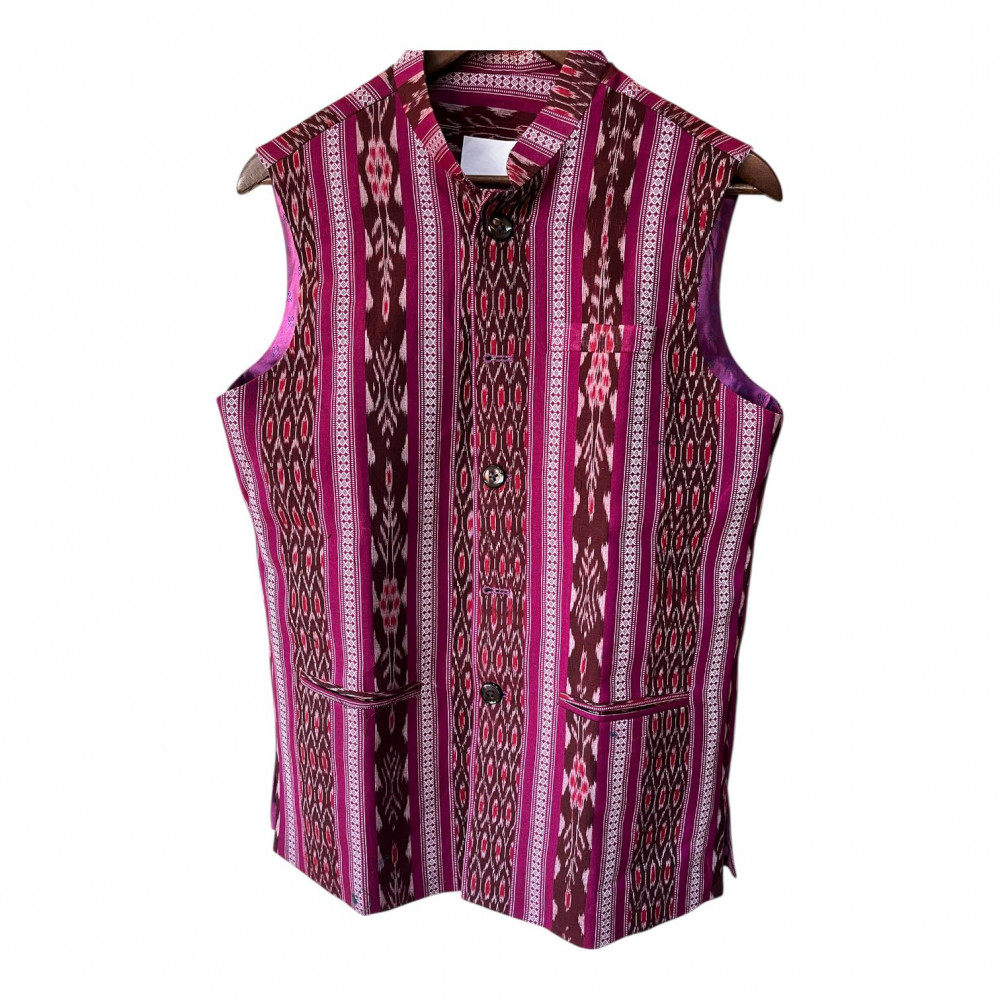 Image of Luxury Sambalpuri Ikat Jacket - Modern Menswear - Plum