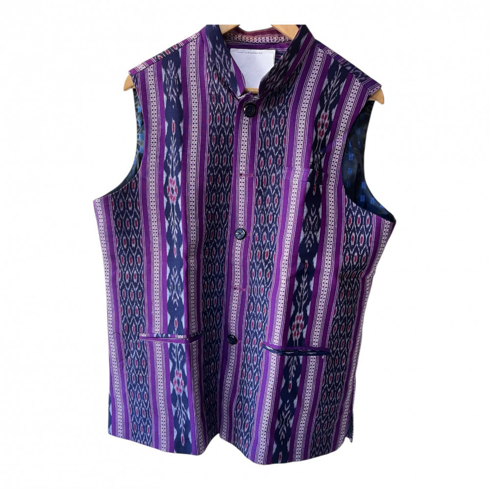 Image of Luxury Sambalpuri Ikat Jacket - Modern Menswear - Purple