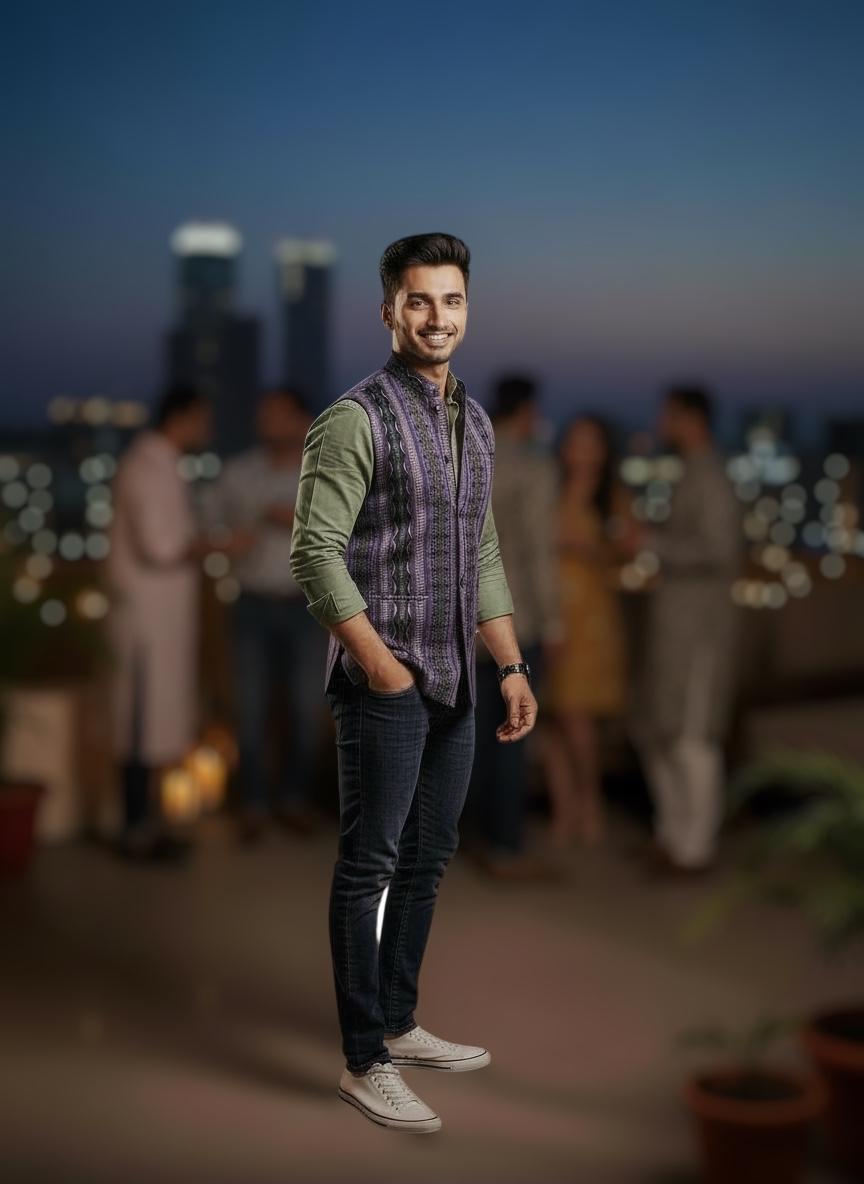 Luxury Sambalpuri Ikat Jacket - Modern Menswear - Purple