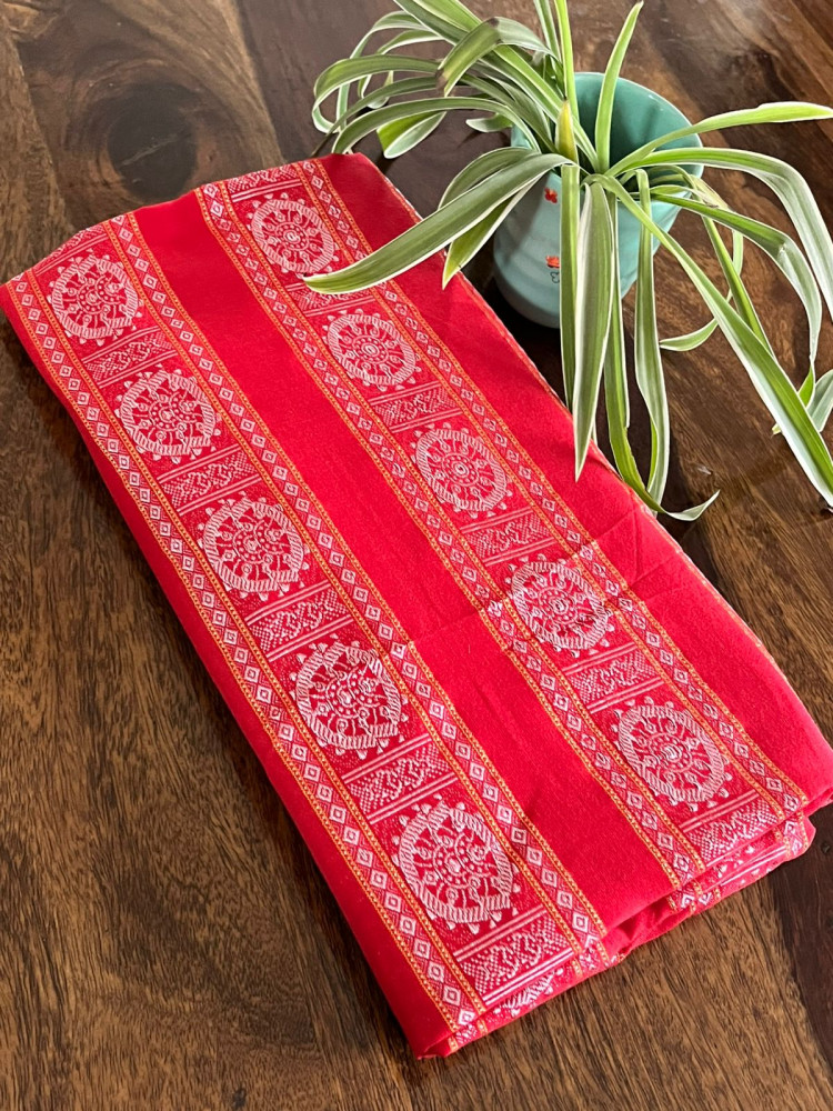Image of Pure cotton Handwoven Sambhalpuri Kurta - Red